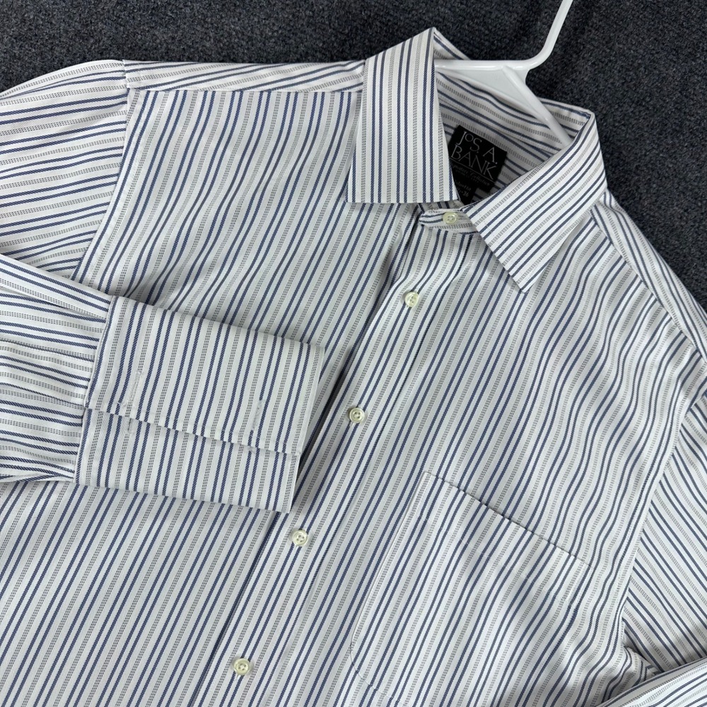 Jos. A. Bank Dress Shirt Mens 15 1/2 36 Blue White Striped French Cuffs
